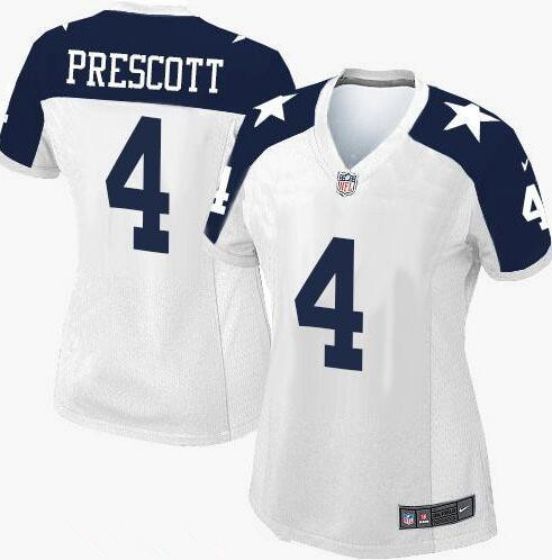 Women Dallas Cowboys #4 Dak Prescott White Thanksgiving Stitched NFL Nike Game Jersey